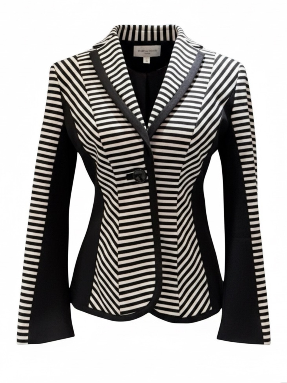 Iris Black White Striped Sculpted Blazer Size 4 Architectural Tailored Like-New